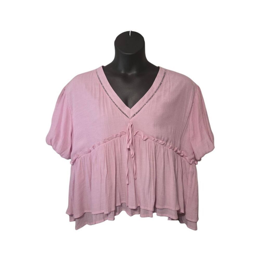 &merci Pink Boho Peplum Blouse Size Large